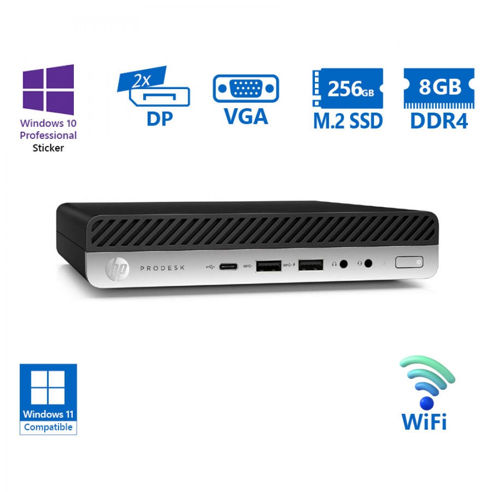 HP ProDesk 600G4 DM WiFi i5-8500T/8GB DDR4/256GB M.2 SSD/No ODD/10P Grade A Refurbished PC