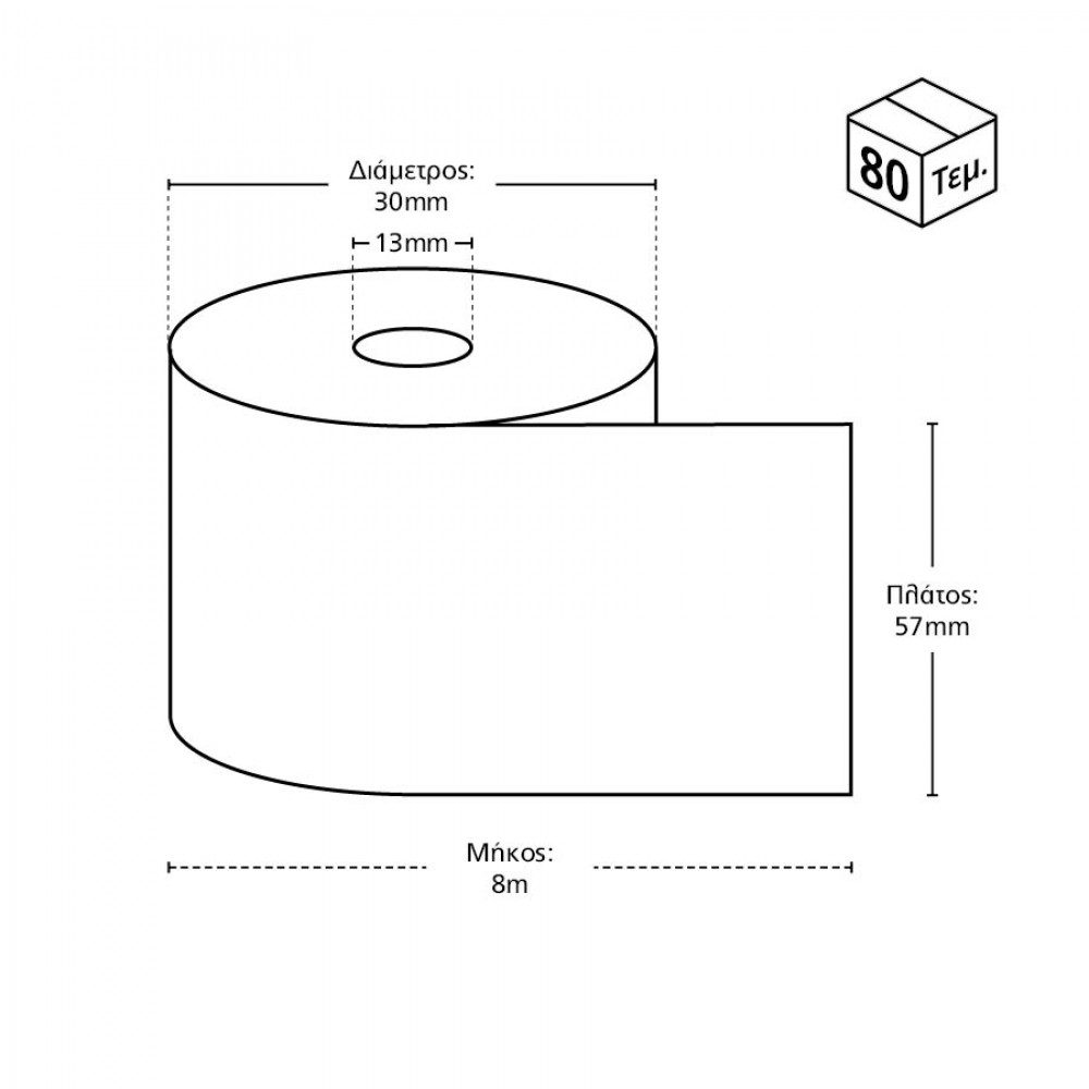 Χαρτοταινία Θερμική 57 x 30 8m (80τμχ/κιβ.)