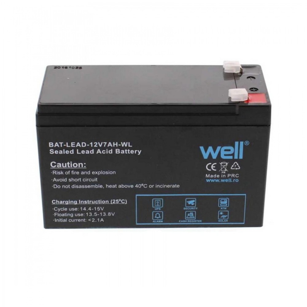 Μπαταρία Μολύβδου 12V 7AH με φαρδύ πόλο BAT-LEAD-12V7AH/T2-WL