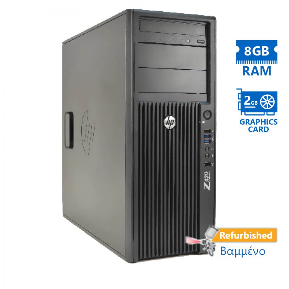 HP Z420 Tower Xeon E5-1620v2(4-Cores)/8GB DDR3/500GB/ATI 2GB/DVD/8P Grade A+ Workstation Refurbished