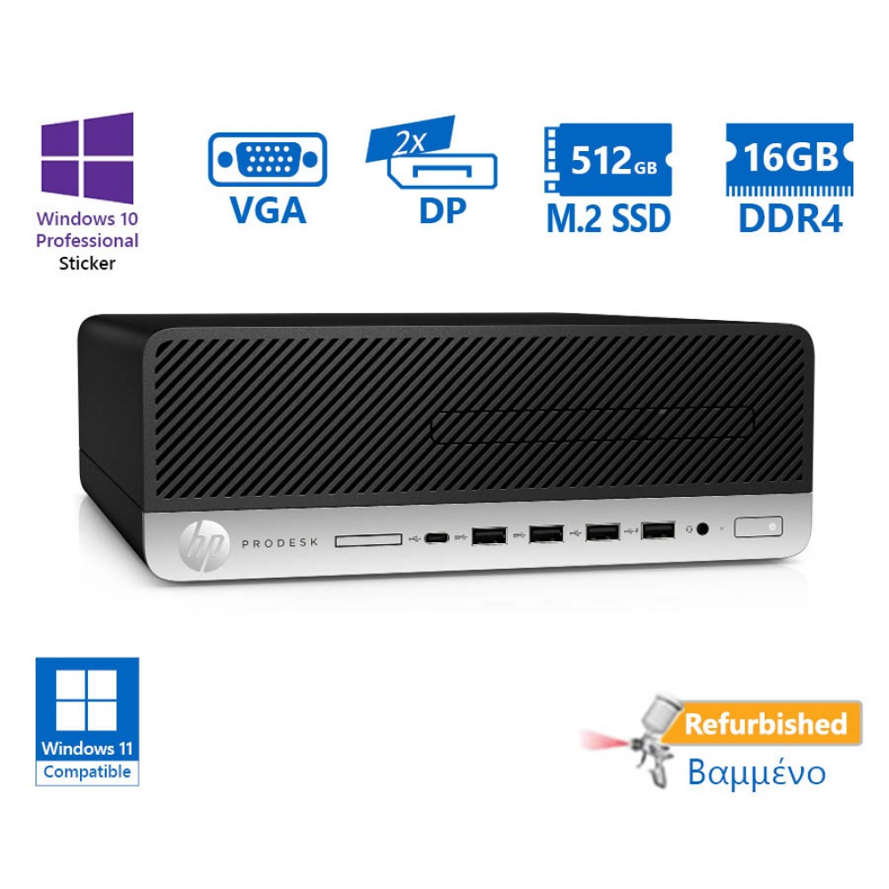 HP 600G4 SFF i5-8500/16GB DDR4/512GB M.2 SSD/DVD/10P Grade A+ Refurbished PC