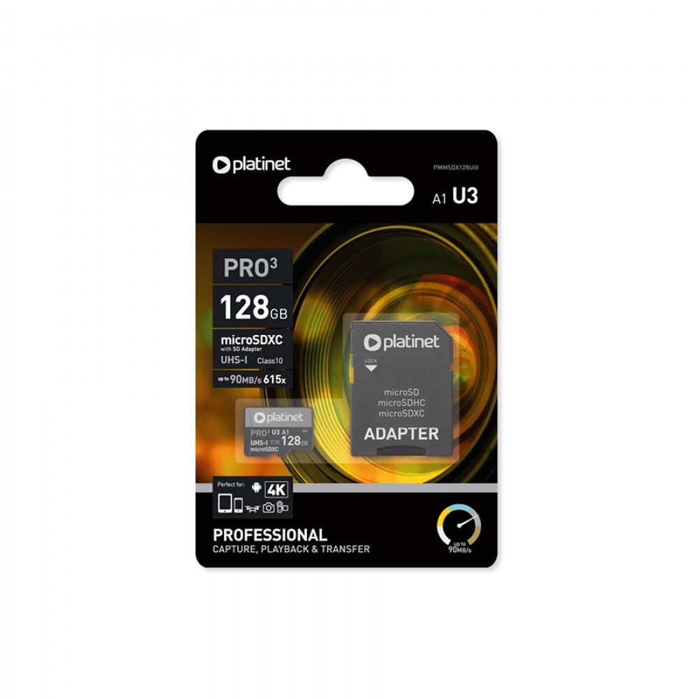 PLATINET microSDXC Secure digital + adapter SD 128GB CLASS 10  PMMSDX128UII