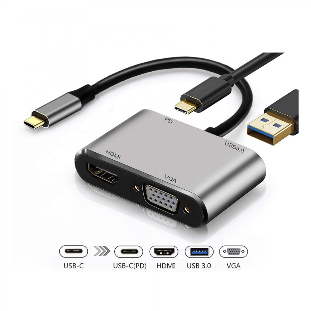 Adaptor USB-C Male σε HDMI 4K, VGA και USB 3.0 HUB με τροφοδοσία