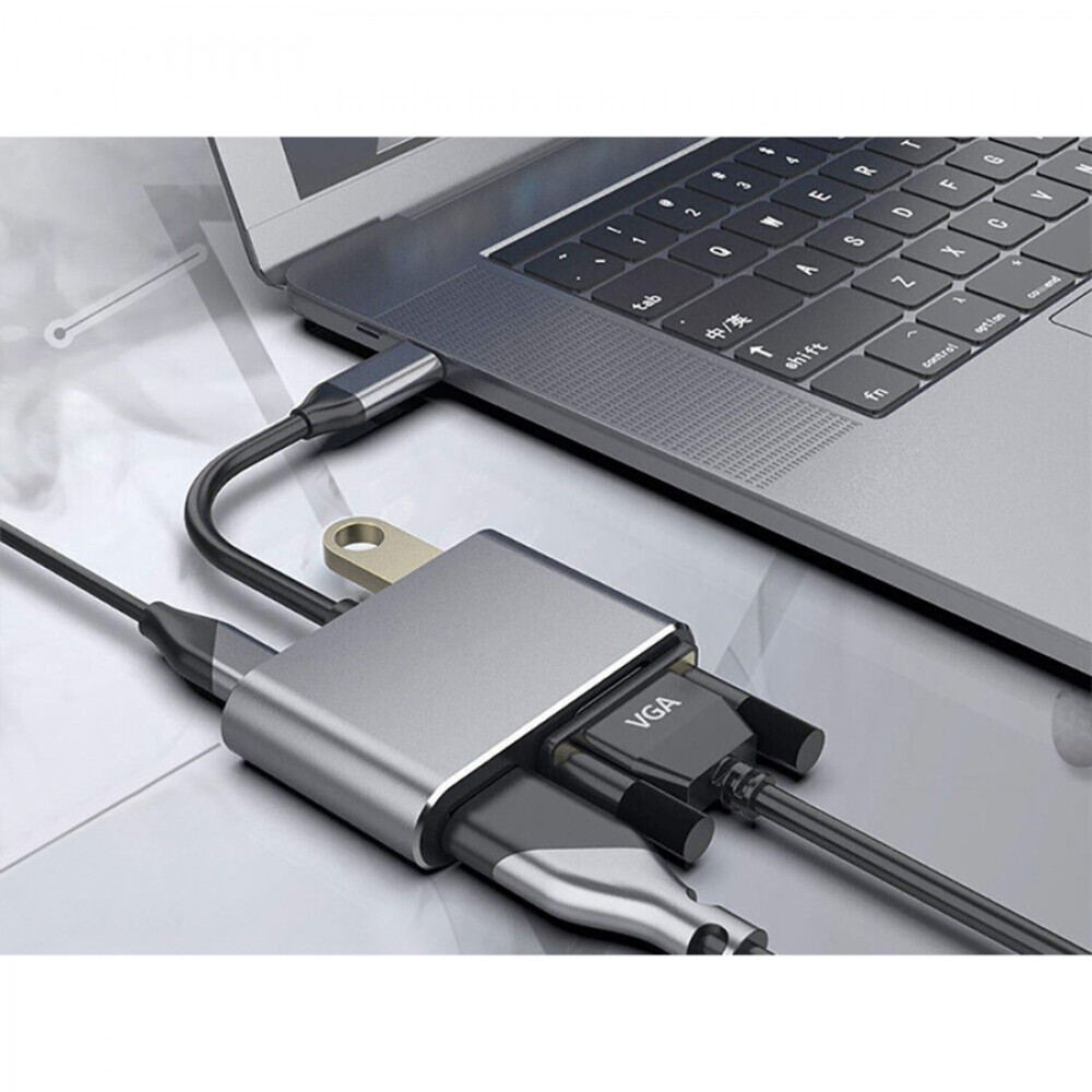 Adaptor USB-C Male σε HDMI 4K, VGA και USB 3.0 HUB με τροφοδοσία