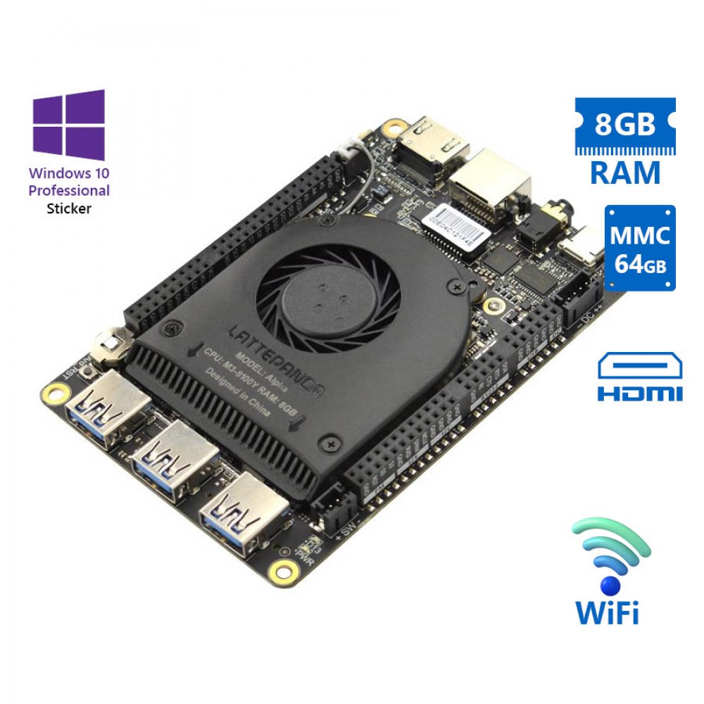 Lattepanda Alpha WiFi Single Board M3-8100Y/8GB DDR3/64GB MMC/No ODD/10P Grade A Refurbished PC