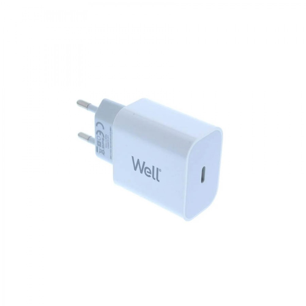 Universal USB-C FastTravel Wall Charger 5VDC/3A (20W) Λευκό Well PSUP-USB-WPD12003WE-WL