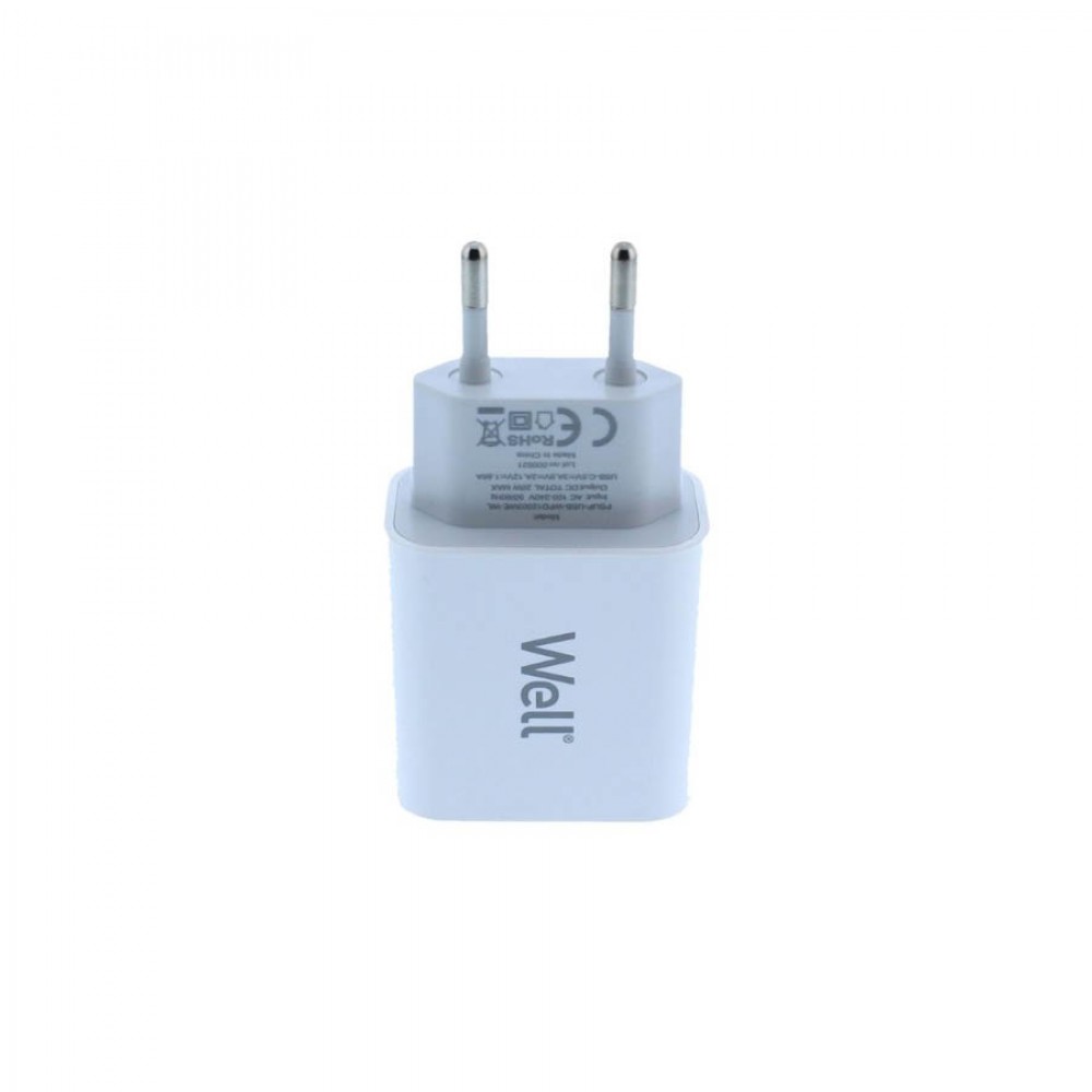 Universal USB-C FastTravel Wall Charger 5VDC/3A (20W) Λευκό Well PSUP-USB-WPD12003WE-WL