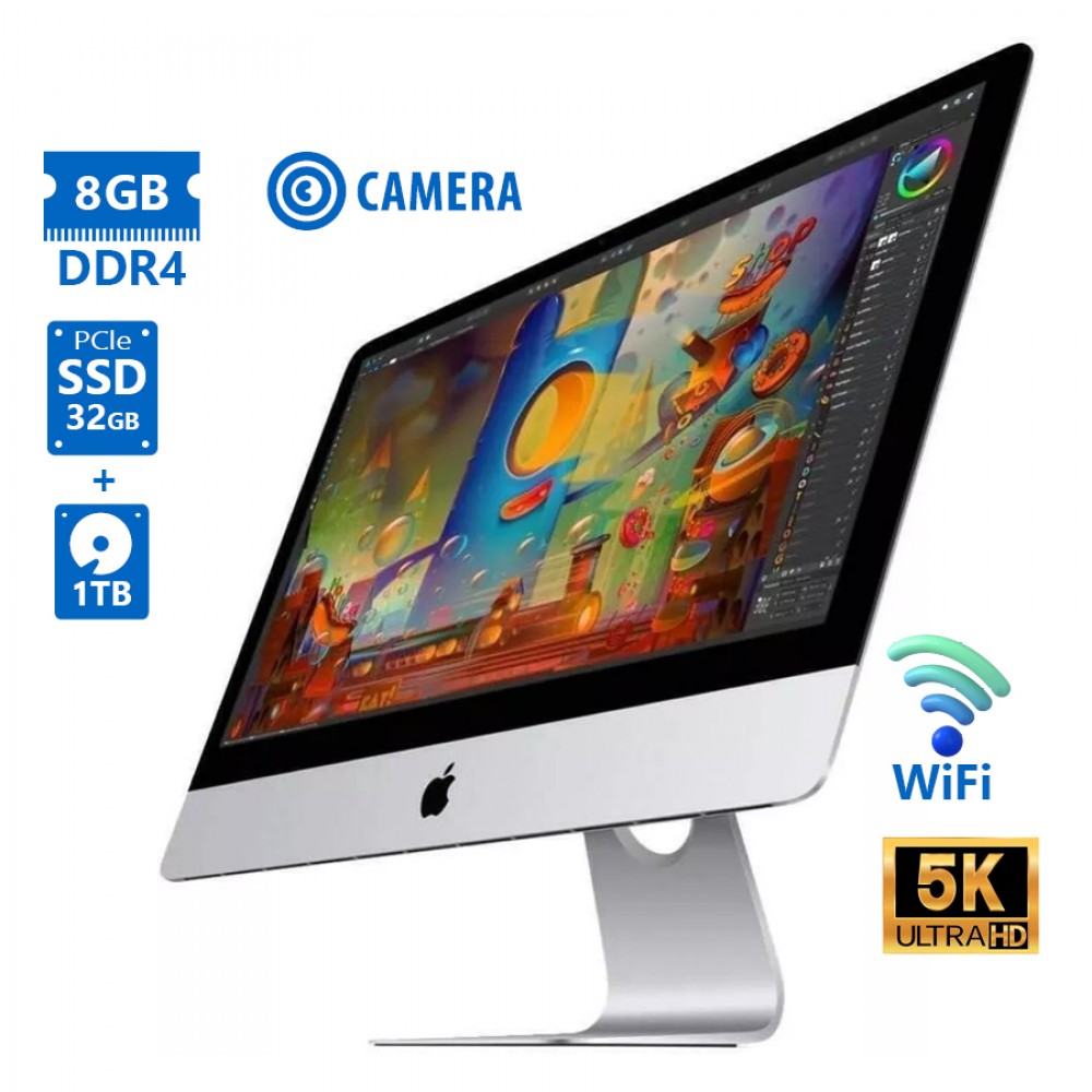 Apple (A-) iMac 18,3 A1419 (Mid 2017) WiFi w/Monitor 27``5K/i5-7600/8GB DDR4/32GB PCIe SSD & 1TB/No 