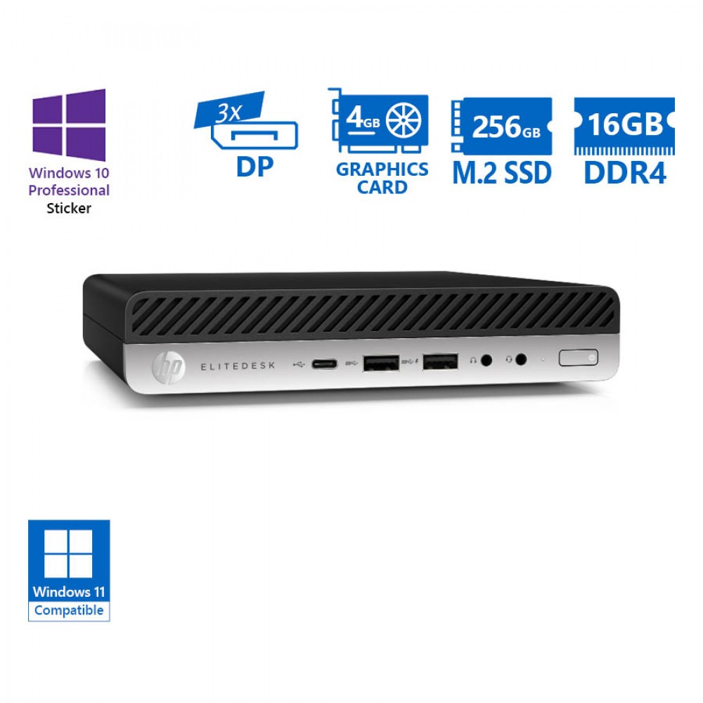 HP EliteDesk 800G4 DM i5-8600T/16GB DDR4/256GB M.2 SSD/AMD Radeon RX560X (4GB)/No ODD/10P Grade A Re