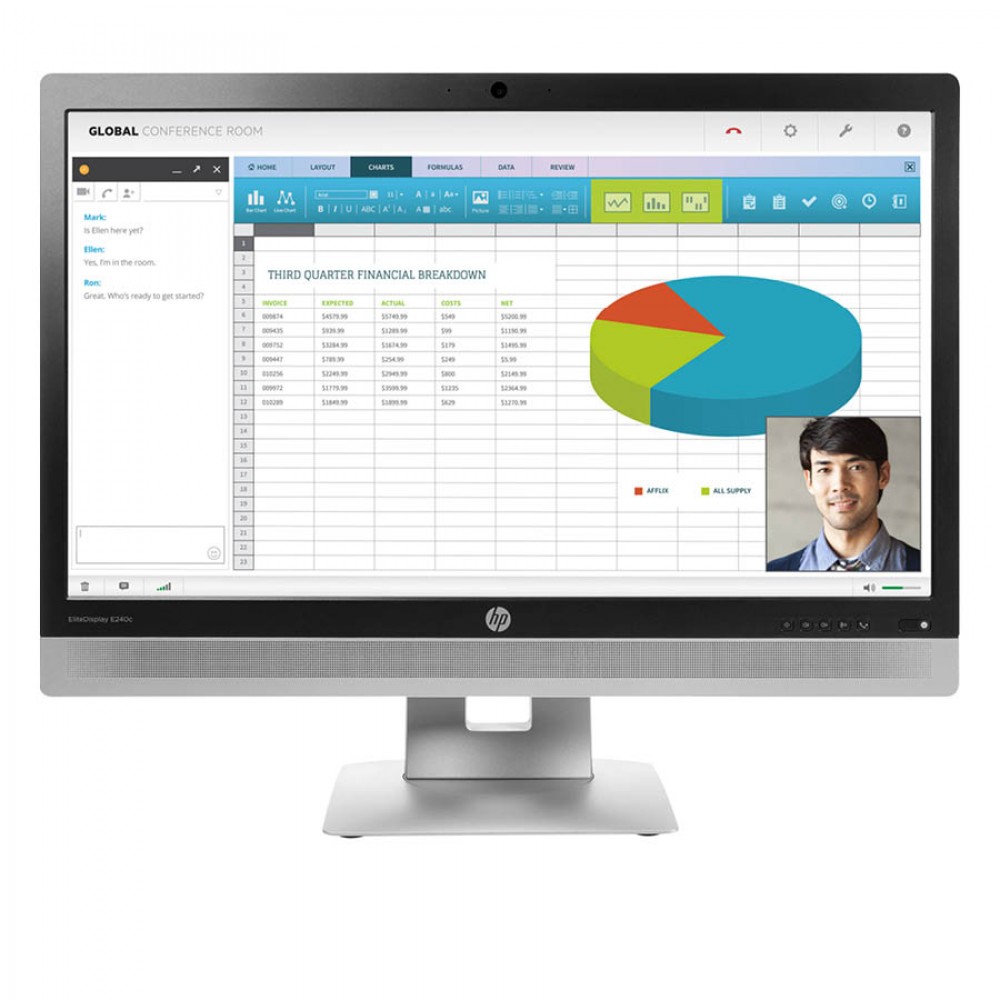 Used Monitor EliteDisplay E240c IPS LED/HP/24``FHD/w/Camera/1920x1080/Wide/Black/w/Speakers/D-SUB & 